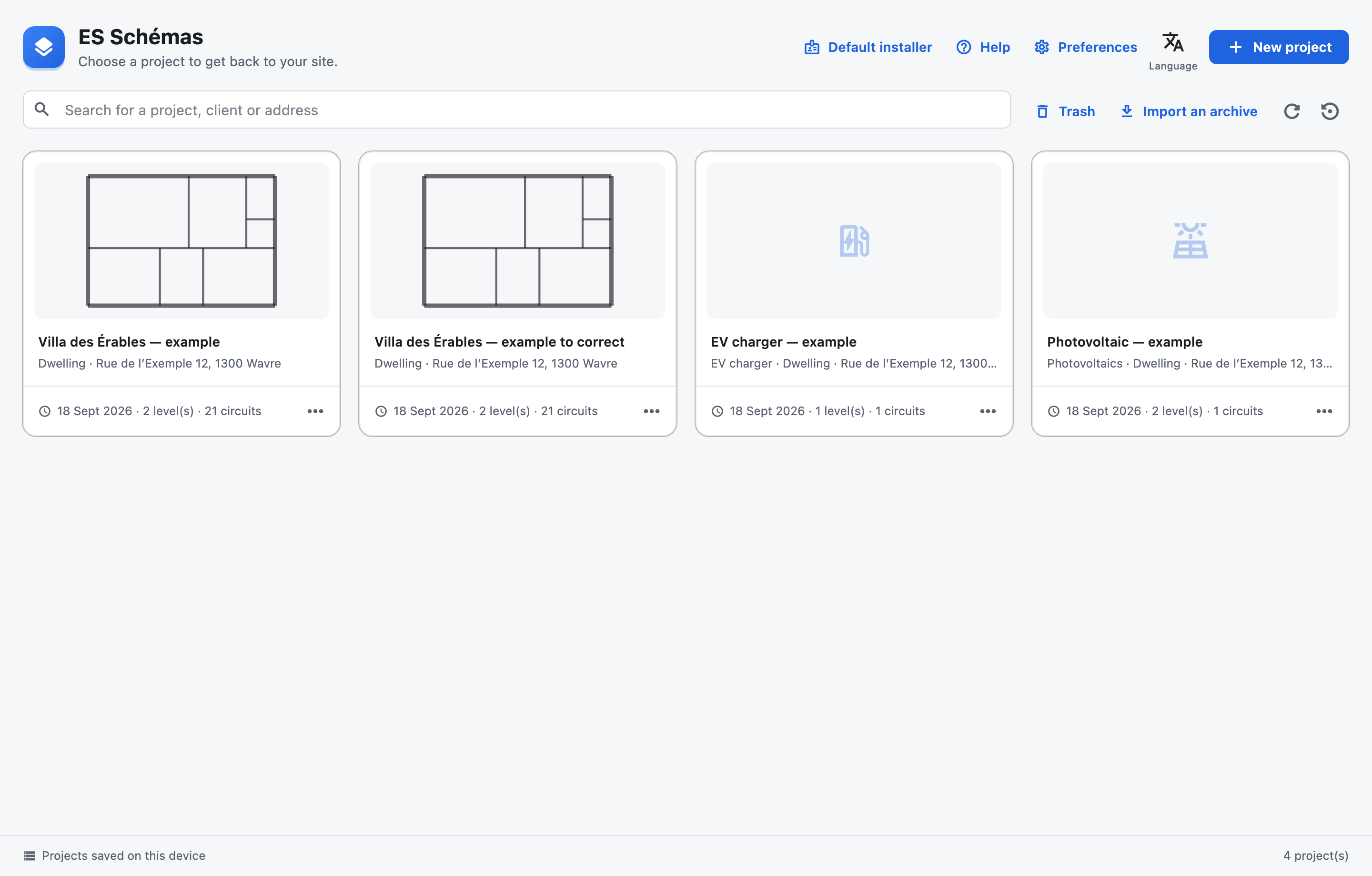 Projects, archives and trash