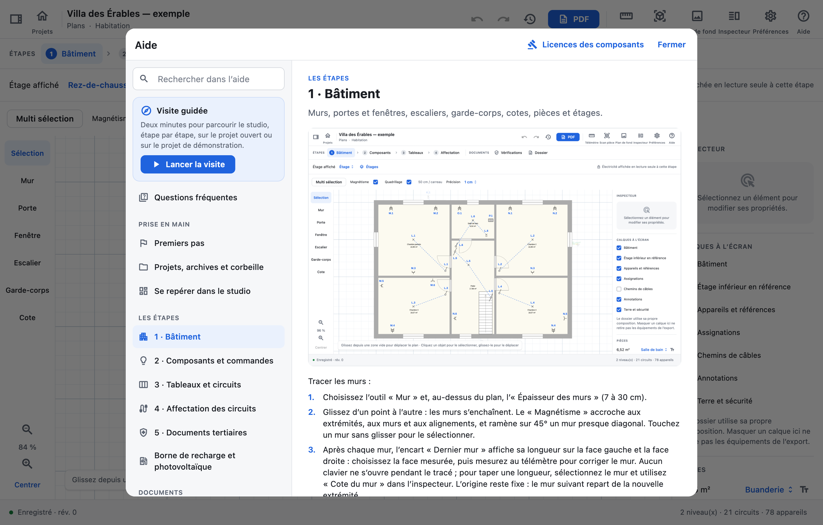 L’aide d’ES Schémas ouverte sur la page Bâtiment du guide.